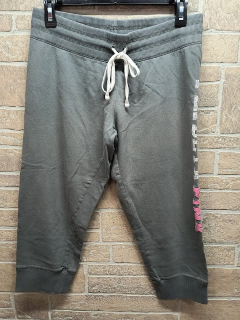Victoria Secret Phi Beta PINK Grey Cropped Sweatpant Joggers Y2k Size Small